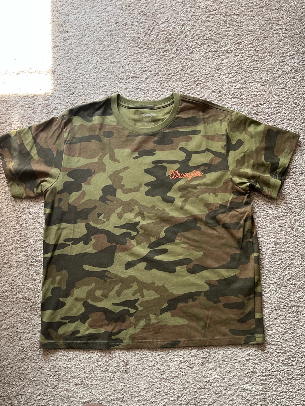 Wrangler Camo Short Sleeve Tee with Orange Logo